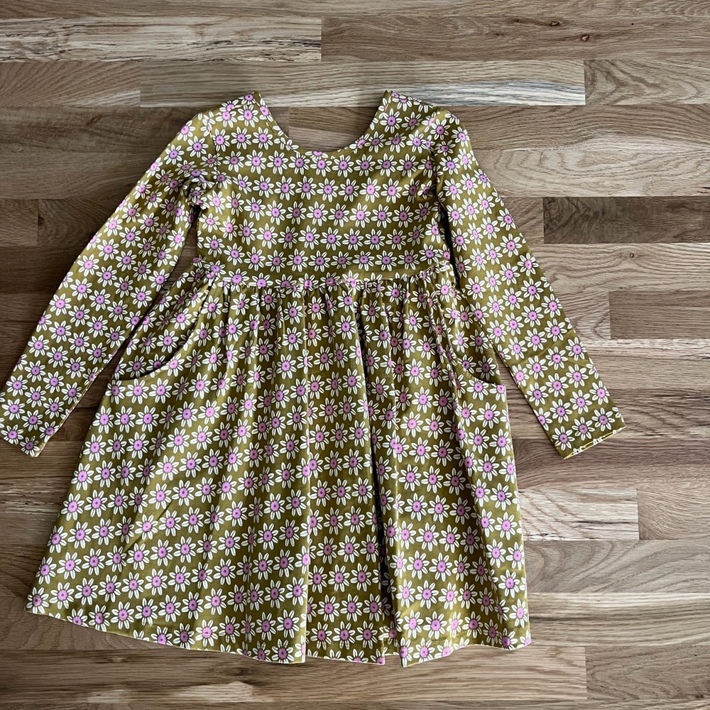 Hanna Andersson Floral Long Sleeve Dress - Olive and Pink